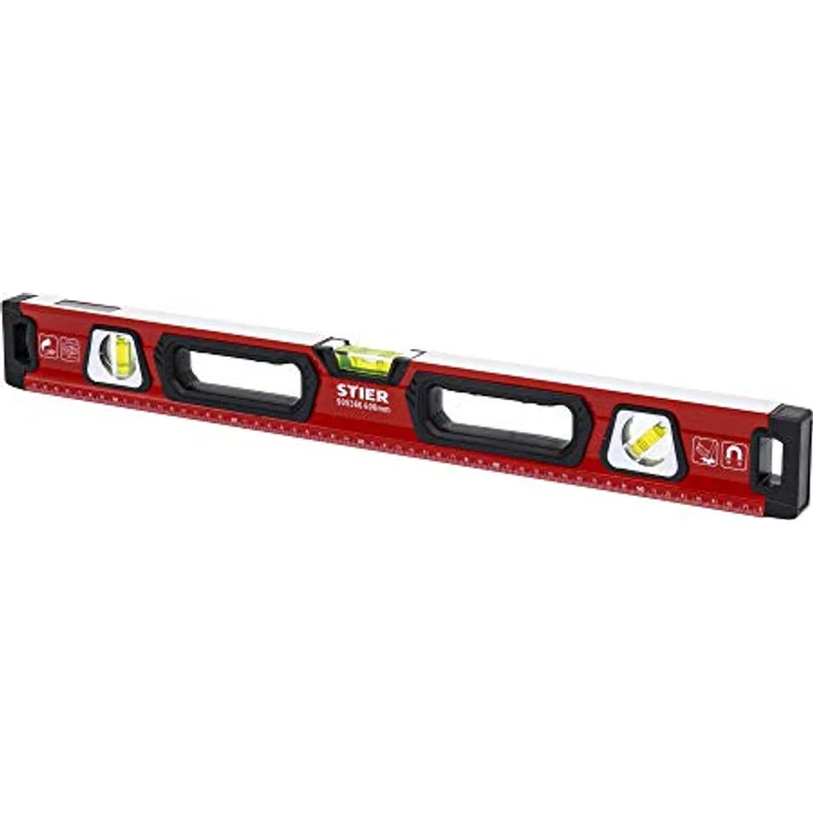 STIER Premium Wasserwaage, mit Magnet und drei Libellen, 600 mm, 0,5 mm/m, vertikal und horizontal messen, Spiegel-Lotlibelle, präzise Messung, Aluminiumlegierung, doppelt gefräste Oberfläche – Bild 1