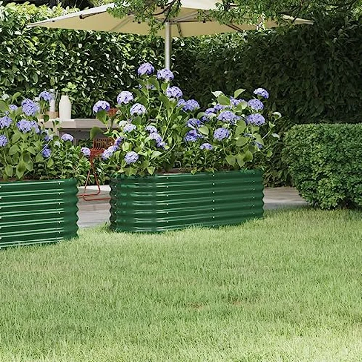 vidaXL Hochbeet Hochbeet Pulverbeschichteter Stahl 114x40x36 cm Grün (1 St) - Wetterbeständiges Pflanzgefäß für Balkon, Terrasse und Garten – Bild 2