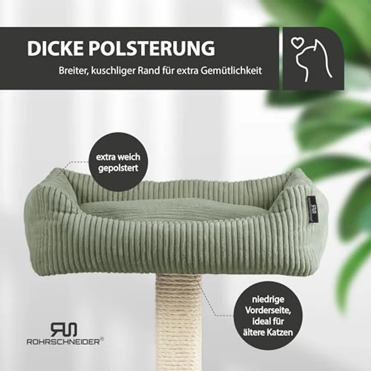 Rohrschneider Kratzbaum Katzenbaum Wolly breiter Kratzstamm mit Katzenbett Cordstoff, Made in Germany, versch. Farben – Bild 6
