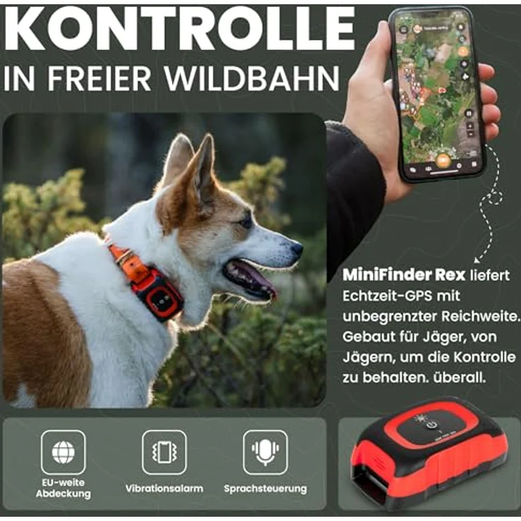 MiniFinder Rex GPS-Hundetracker mit Echtzeit-Tracking, LED-Licht, 100h Akku & wasserdichtem Gehäuse – unbegrenzte Reichweite – Bild 2