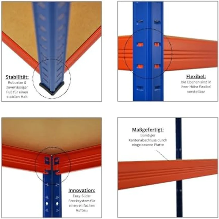 PROREGAL Schwerlastregal Giant Elephant | HxBxT 180x150x60cm | Fachlast 200kg | Blau-Orange – Bild 4