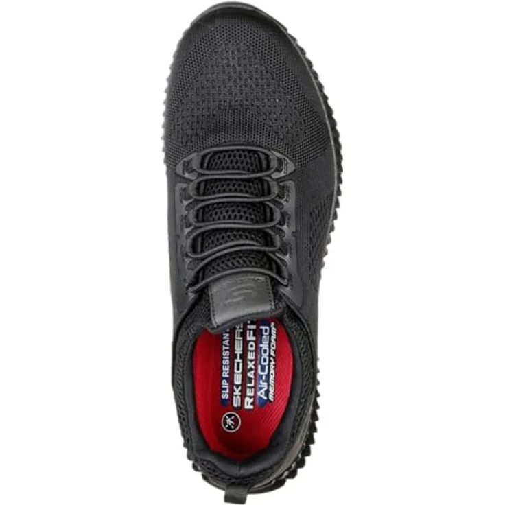 Skechers CESSNOCK Berufsschuh, Schnürschuh für Gastronomie und Pflege mit stretch bungee Schnellschnürung, schwarz, Größe 44, antistatisch, rutschhemmend, Skechers Air-Cooled Memory Foam – Bild 4