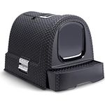 Curver 2068961 petlife Katzentoilette mit Deckel, Katzenklo inklusive Schaufel, moderne Rattangeflecht-Optik, anthrazit, 51,5 x 38,5 x 40 cm