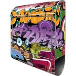 banjado Wandbriefkasten Stahl Graffiti, witterungsbeständig, pulverbeschichtet, mit Zeitungsfach, 39 x 47 x 14cm