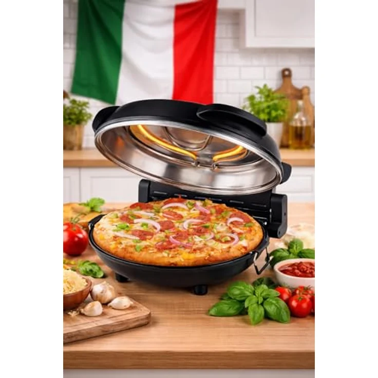 Elta Pizzaofen, elektrischer Pizzaofen mit Pizzastein, 1200 Watt, 42 cm Durchmesser, bis 360°C, ideal für Pizza und Teiggerichte – Bild 3