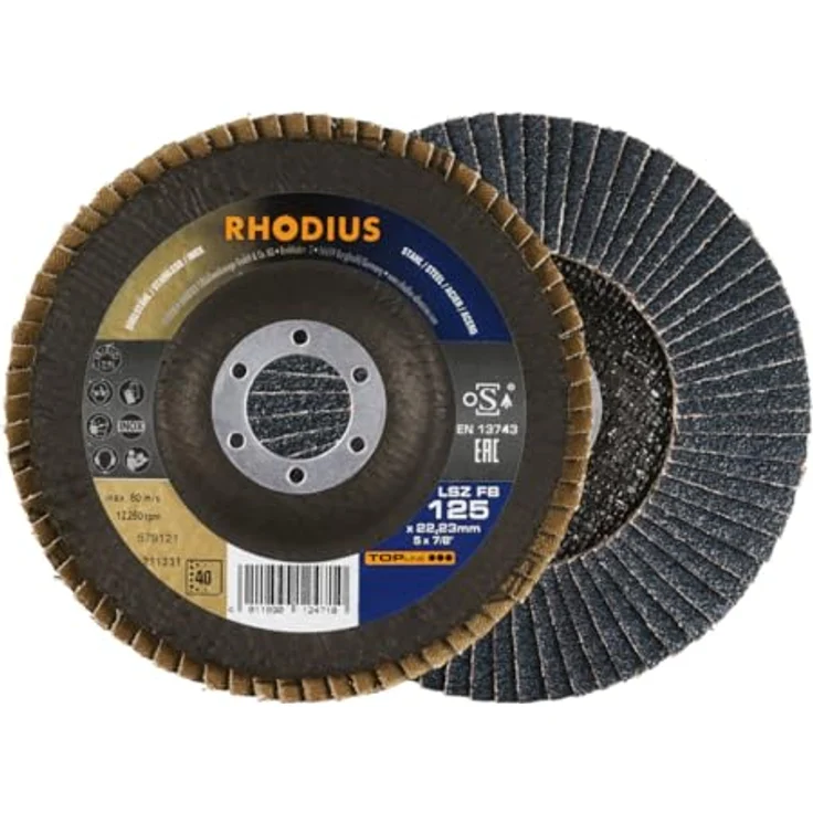 RHODIUS TOPline LSZ FB Fächerschleifscheibe 115 x 22,23 mm, K40, 10er Pack – Bild 1