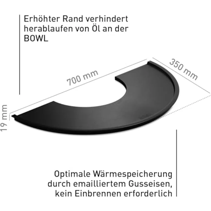 höfats Bowl 70 Plancha Set tief - raucharme Verbrennung - Feuerstelle und Plancha Grill - kippbarer Feuerkorb inkl. 2 Plancha Grillplatten - Stahl emailliert, schwarz Ø 70 cm – Bild 3