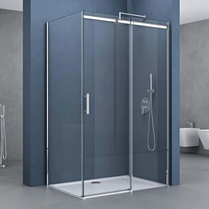 doporro Eckdusche Duschkabine Ravenna18 ESG-Sicherheitsglas Easy-Clean Duschabtrennung, BxT: 100x75 cm, Einscheibensicherheitsglas, Nano-Beschichtung, mit Schiebetür in Klarglas – Bild 1
