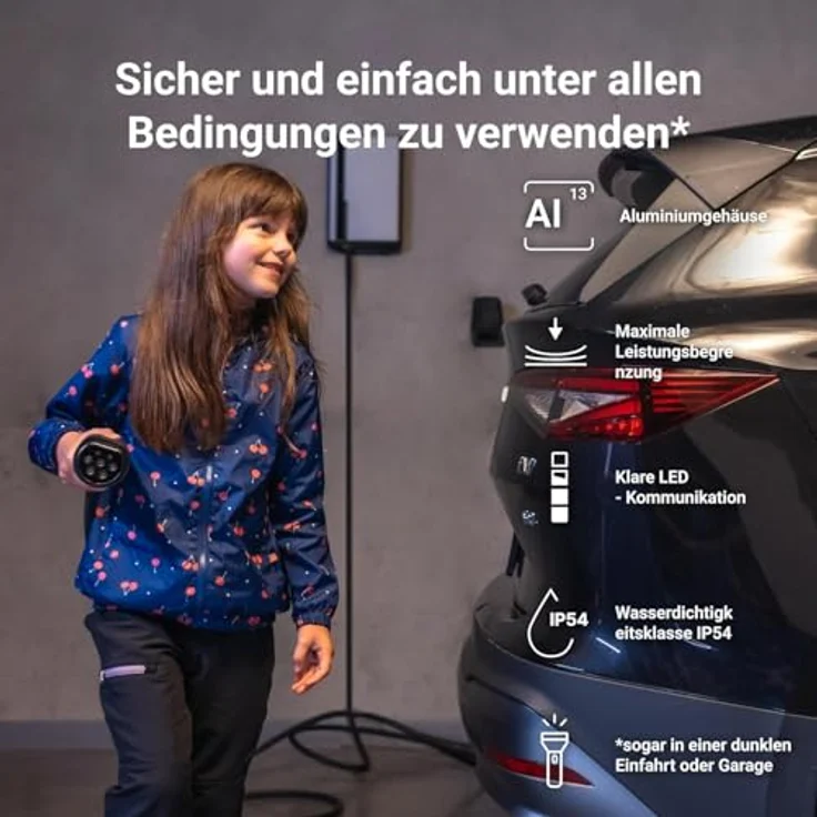 GreenCell GC EVGC021B2275, Elektroauto Ladestation Wallbox, 3,6 - 22 kW, 7,5 m Kabellänge, NFC, Typ 2 Anschluss, 32 A, IP54, IK10 Schutz – Bild 4