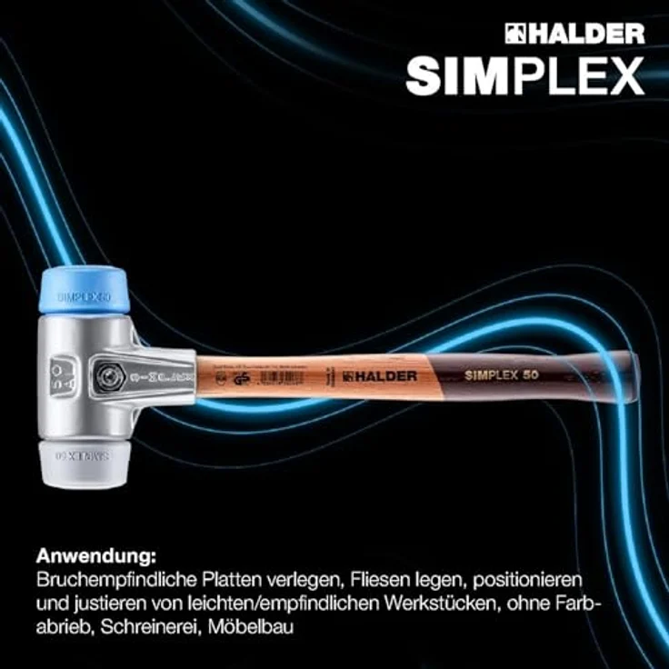 HALDER Simplex-Plusbox Starterkit Alu, Schonhammer D60mm mit TPE-soft/TPE-mid, Aluminiumgehäuse, Gummikomposition und Superplastik Schlageinsätzen plus Cuttermesser – Bild 5
