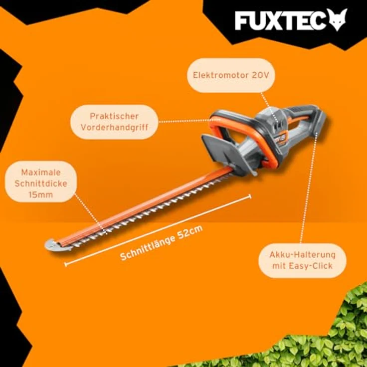 FUXTEC 20V Akku Heckenschere FX-E1HS20, Leicht, 520mm Arbeitsbereich, für Äste bis 15mm, ohne Akkupack und Ladegerät – Bild 7