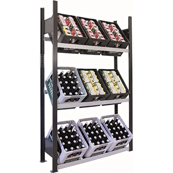 SCHULTE Regalwelt Getränkekistenregal für bis zu 9 Kisten, 180x100x30 cm (HxBxT), Traglast pro Ebene 60 kg, schwarz-silber, Getränkeregal, Bierkistenregal, Flaschenkastenständer, Wasserkistenregal – Bild 1