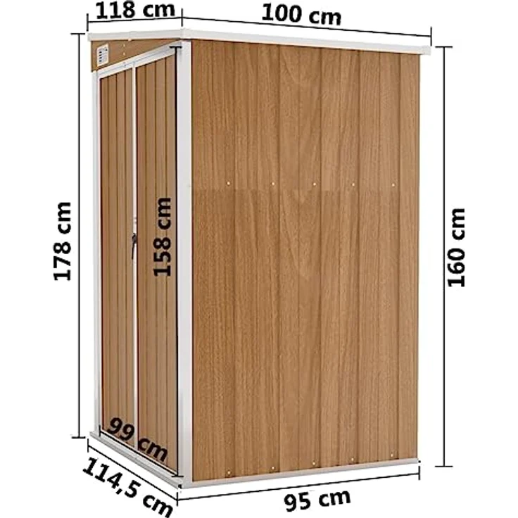 vidaXL Wand Geräteschuppen Geräteschuppen Gartenhaus Gerätehaus Gartenschrank Gartenschuppen Fahrradhaus Schuppen Braun 118x100x178cm Verzinkter Stahl – Bild 4