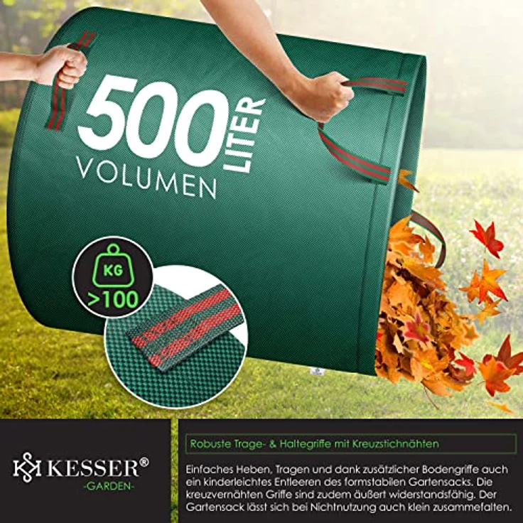 KESSER® Gartensack Set 6X 500L, selbststehend, stabil und faltbar, grün, inkl. Handschuhe, ideal für Gartenabfälle und Grünschnitt – Bild 5