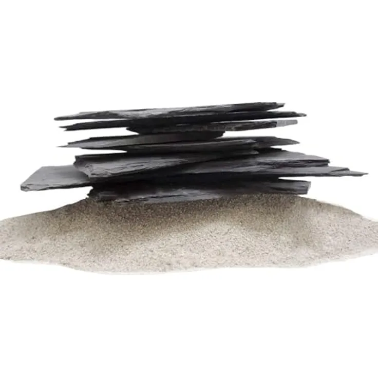 AquaOne Aquarium Steine Schieferplatten I Natursteine 25kg schwarz-grau I 10-30 cm pro Stein - Aquascaping Schiefer Gestein Dekoration Terrarium