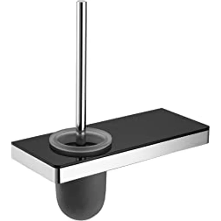 BERNSTEIN® Toilettenbürstenhalter G505 Edelstahl - WC-Bürste mit Ablage aus Glas - Farbe wählbar, Farbe:Chrom/Schwarz