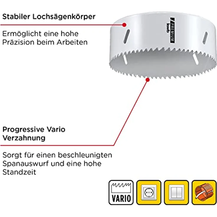 kwb Ø 121 mm Lochsäge HSS-Bi-Metall 598121 (Vario-Zahnung, 8% Cobalt, hohe Rundlaufgenauigkeit) – Bild 3