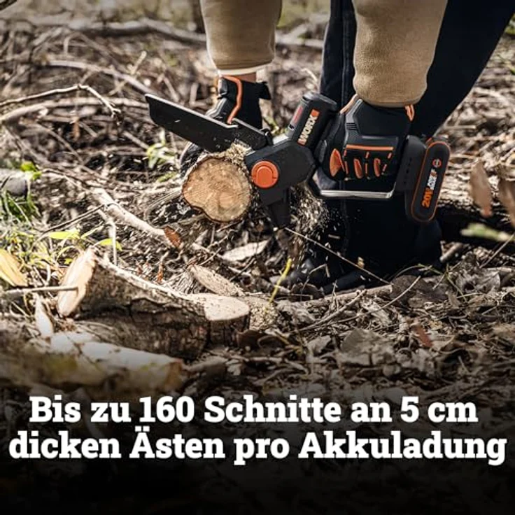 Worx WG327E 20 V Akku-Mini-Kettensäge mit bürstenlosem Motor, automatischer Kettenschmierung und werkzeuglosem Kettenwechsel – Bild 7