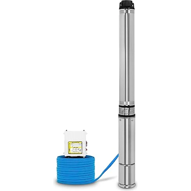 EBERTH 4" Tiefbrunnenpumpe, elektrischer Edelstahlbrunnen mit 1100W, max. Förderhöhe 74m, 20m Stromkabel, Anschlussgewinde 1 1/2 Zoll, mit Schmutzsieb – Bild 1