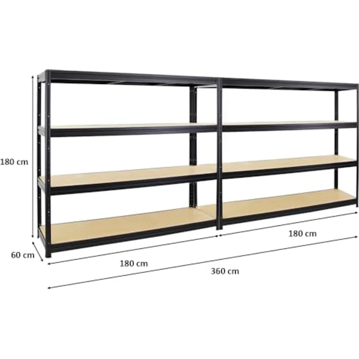 Proregal Schwerlastregal Mega Deal DINO, 180x180x60 cm, 4 Böden, Traglast 500 kg pro Boden, Schwarz – Bild 2