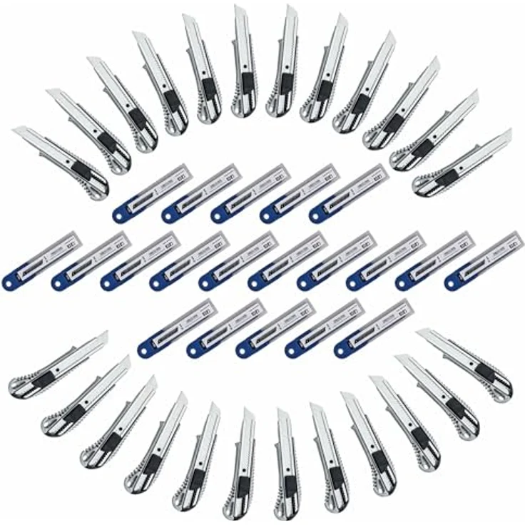 Scorprotect® Cuttermesser 18 mm, Profi Abbrechmesser aus Aludruckguss mit Metallführung, 24 Stück schwarze Klingen, 200 extra scharfe Klingen – Bild 1