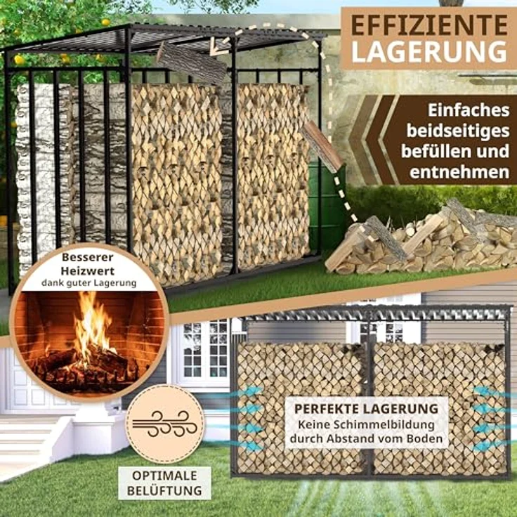 LAWA Kaminholzregal Metall mit Dach, verzinkt, wetterfest, Anthrazit, 300x105x185cm für 5m³ Brennholz, maximale Stapelflexibilität, inklusive optionalem Wetterschutzplanen-Set – Bild 5