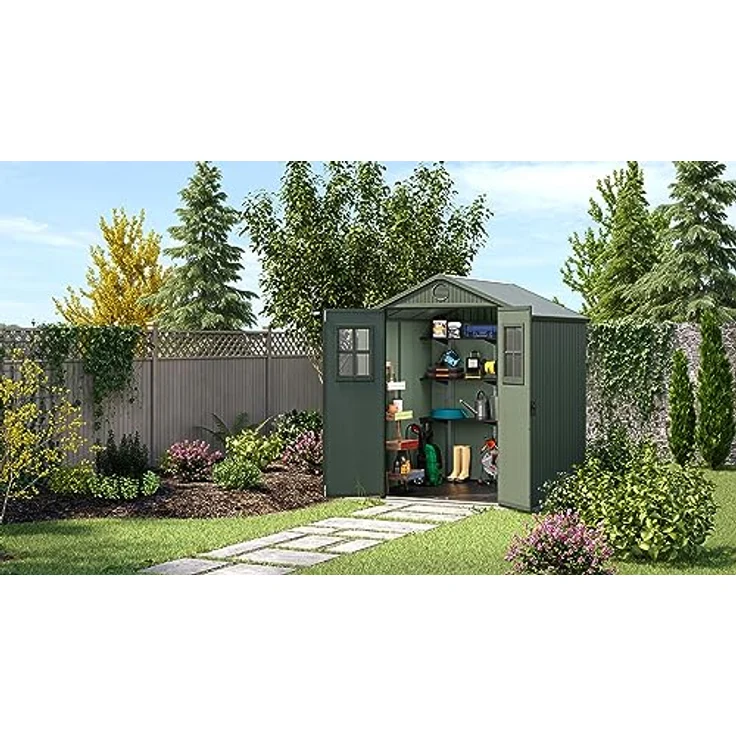 Keter Gartenhaus Darwin 6 x 6, Holzoptik, Salbeigrün, 3,3 m², 190 x 183 x 221 H cm – Bild 2