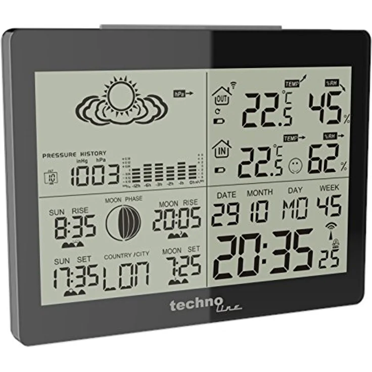 Technoline WS 6760 moderne Wetterstation mit Vorhersage von Wettersituation und Anzeige von Mondphasen in Form von Icons, hochglanz, schwarz, 17,1 x 5 x 12,3 cm – Bild 3