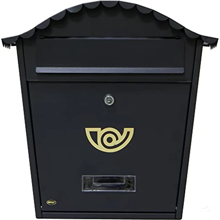 Amig - Außenbriefkasten | Briefkasten für Wand, Mauer oder Zaun | Maße: 37 x 32 x 10,5 cm | Stahl | Farbe Schwarz