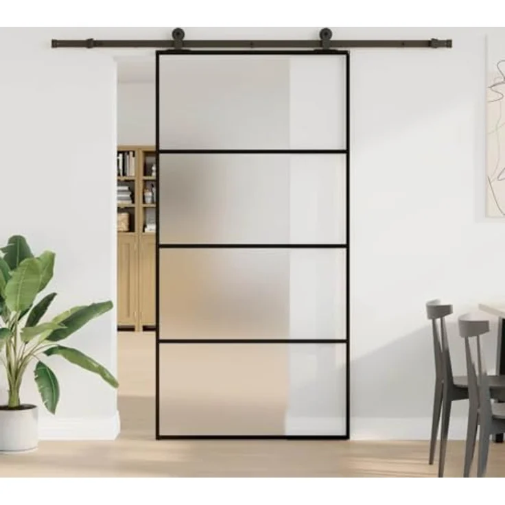 vidaXL Schiebetür mit Beschlag 102,5x205 cm, ESG-Glas und Aluminium, korrosionsbeständig, leise Montage – Bild 2