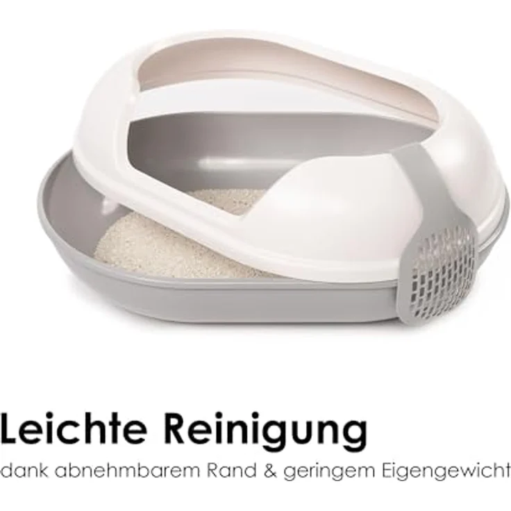 LucyBalu® Arena Katzenklo mit hohem Rand | große hop-in Katzentoilette geruchsfrei | modernes Design Katzenklo mit Einstieg von Oben | offenes XXL Katzen WC | inkl. Streuschaufel | grau/weiß – Bild 4