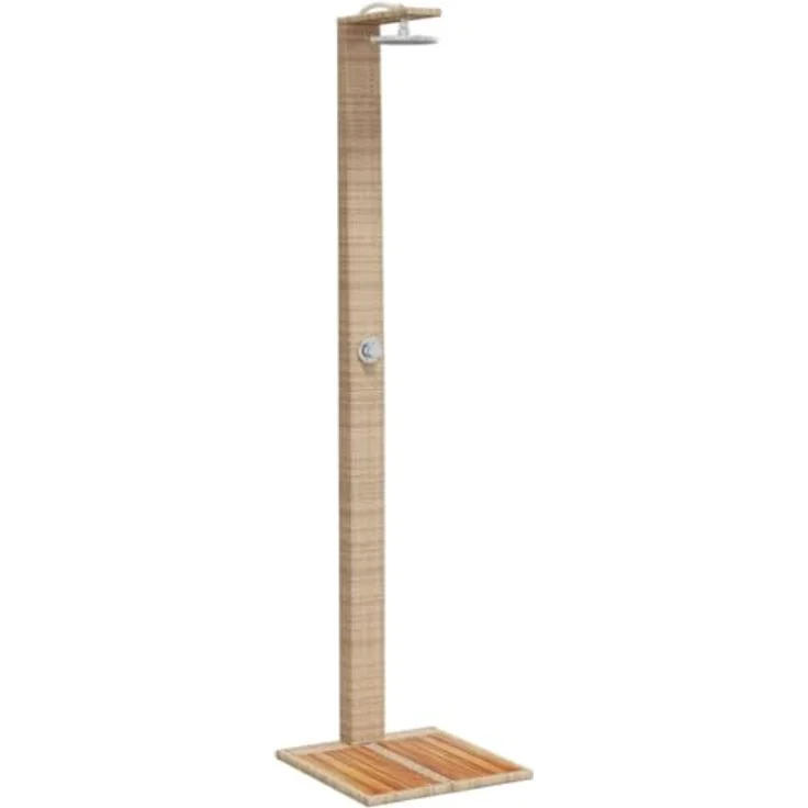 vidaXL Gartendusche aus Beige Poly Rattan und Akazienholz, freistehende Dusche mit drehbarer Brause – Bild 2