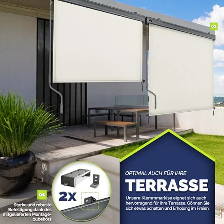 tillvex Senkrechtmarkise 250 x 160 cm aus Aluminium, wasserfest, mit Handkurbel | Balkonrollo Sonnenschutz & Sichtschutz, anthrazit – Bild 4