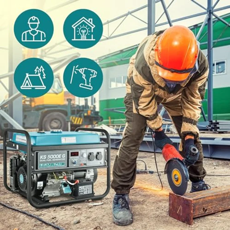 Könner & Söhnen KS 5000E G, 4500 W Gas- und Benzin-Generator mit Elektro- und Handstart, inkl. 2 Druckminderern, 25 L Tank, lange Laufzeit 17 Std. – Bild 6