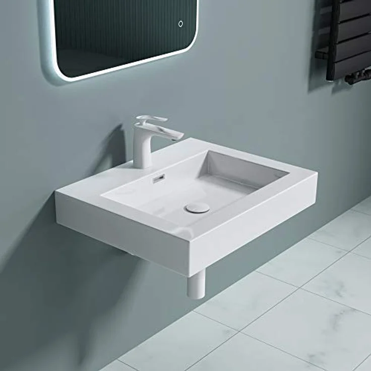 doporro 60x48x10cm Aufsatzwaschbecken Weiß Colossum18 mineralguss Gussmarmor Waschbecken Waschtisch – Bild 5