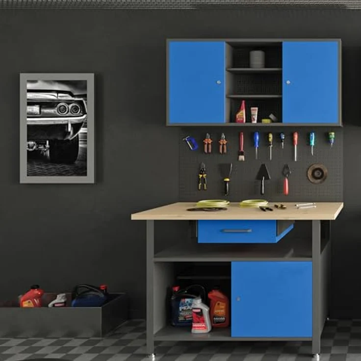 Jan Nowak Hängeschrank Ben, Wandmontierbarer Werkzeugschrank aus Stahlblech, 60 x 120 x 20 cm, Schwarz – Bild 7