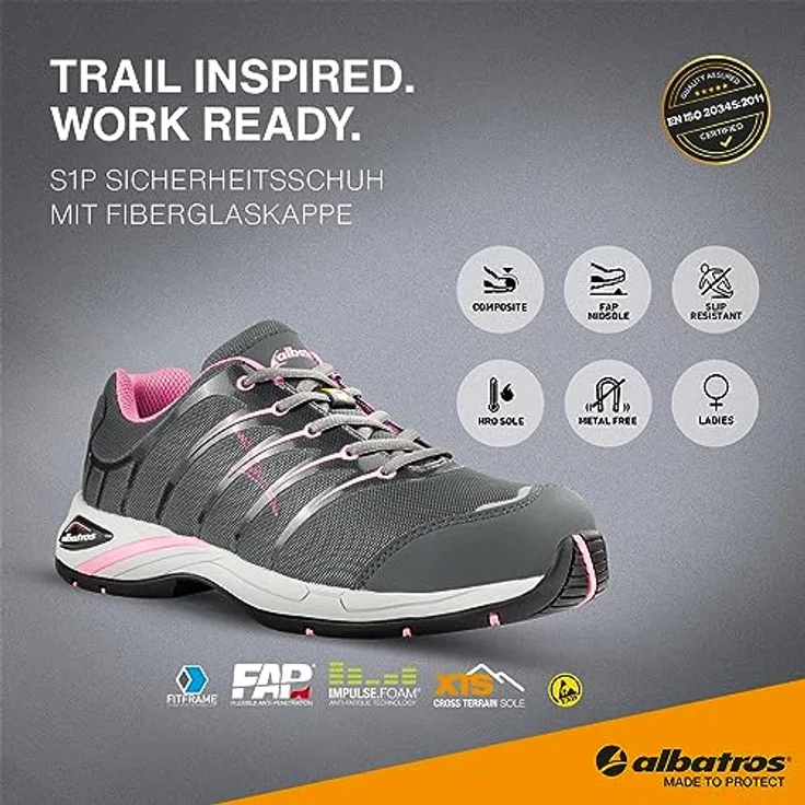 Albatros TWIST PINK WNS LOW Sicherheitsschuh, Damen, strapazierfähiges Textilgewebe, HRO-Gummilaufsohle, rutschfest, flexibles Design – Bild 2
