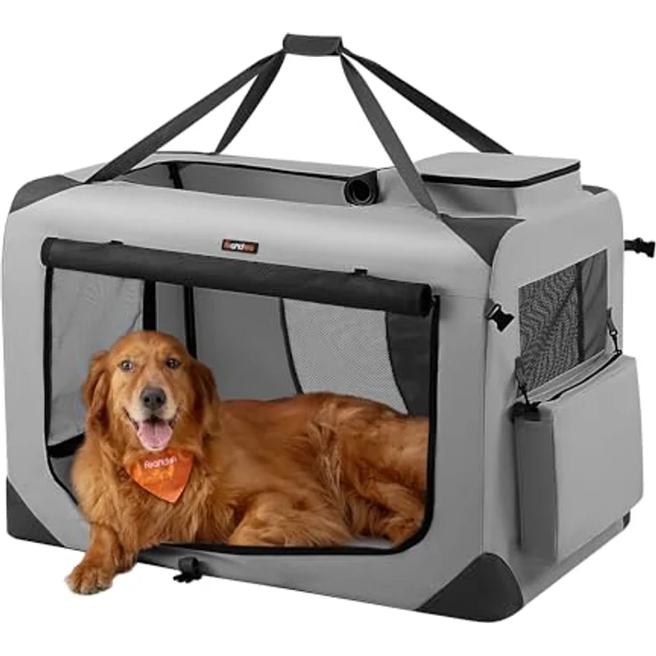Feandrea Hundebox faltbar, Transportbox Hund, XXXL, atmungsaktiv Netzstoff, Metallrahmen, rauchgrau – Bild 1