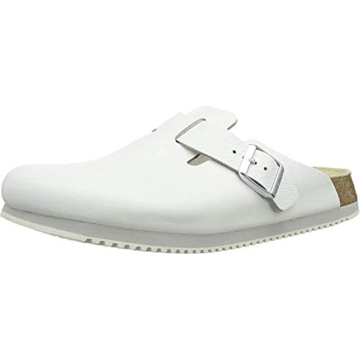 Birkenstock Clog Boston Super Grip, Sicherheitssandale aus Naturleder, weiß, anatomisches Kork-Latex-Fußbett, rutschhemmende Gummisohle, Größe 37 – Bild 2
