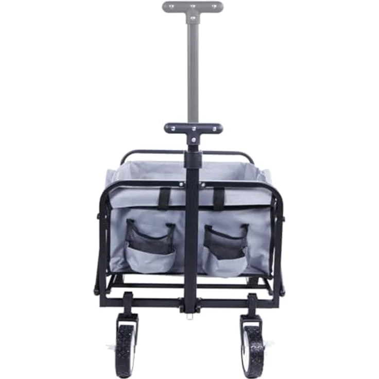 Mojawo Faltbarer Bollerwagen Handwagen mit Stahlrahmen, grau, bis 80kg Tragkraft, 4 Gummiräder – Bild 2