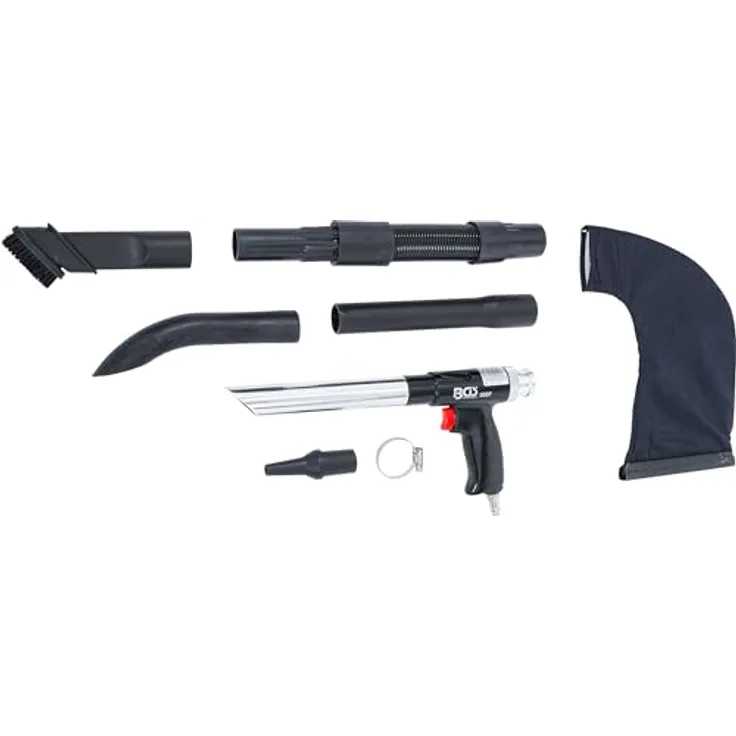 BGS Druckluftaufsatz, Druckluft-Saug- / Blaspistole umschaltbar, 8-tlg. Set mit Metallgehäuse, flexiblen Verlängerungen und Düsen