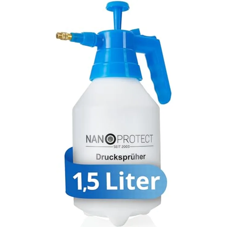 Nanoprotect Handsprüher 1,5 Liter | Drucksprüher mit Verstellbarer Messingdüse, Pumpsprüher | Gartenspritze, ergonomischer Griff | blau