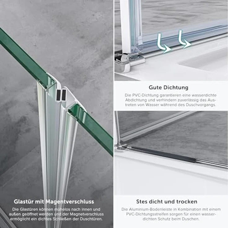 doporro Dusch-Drehtür Duschtür Nischentür dusche Duschabtrennung Duschkabine Teramo24, 85x195 cm - Design Nischenabtrennung mit Drehtür, 6mm ESG-Sicherheitsglas, inkl. beidseitiger NANO-Beschichtung, Aluminiumprofil, Hebe-/Senkmechanismus, Edelstahlgriffe (Klarglas) – Bild 5