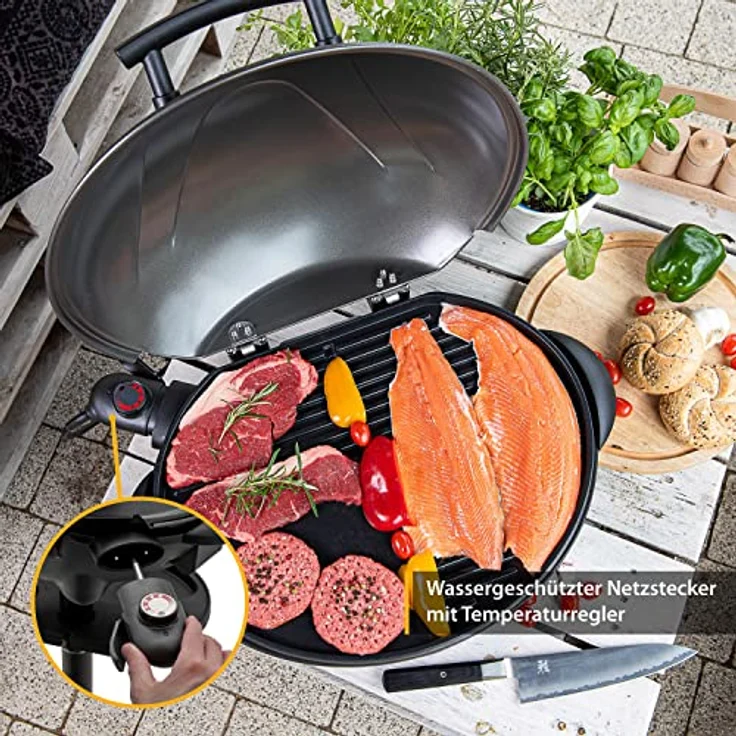 TZS First Austria 2in1 Elektrogrill & Tischgrill Elektrisch – extrem stabiler Grill mit Standfuß für Balkon – Kunststoff/Metall, abnehmbarer 2400 Watt Standgrill mit Deckel – inkl. Temperaturanzeige – Bild 4