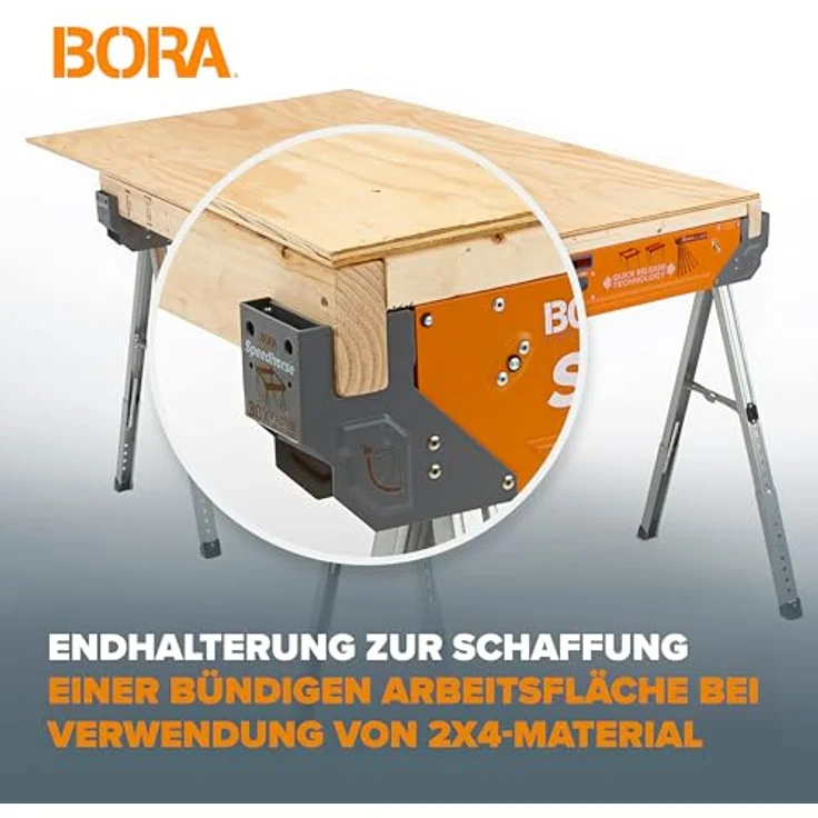 Bora Portamate Speedhorse XT, Höhenverstellbare Sägeböcke 76,2–91,4 cm, 2er Set, Orange/Abendrot im Zickzackmuster (Sunset Chevron), Tragkraft bis 816,5 kg, schneller Aufbau in 1,6 Sekunden – Bild 5