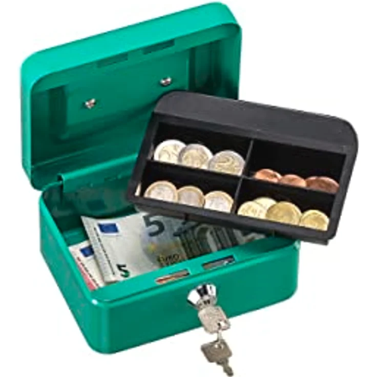 BURG-WÄCHTER Geldkassette Money 5015, Stahlblech, Grün, Inkl. 2 Schlüssel und Hartgeldeinsatz – Bild 2