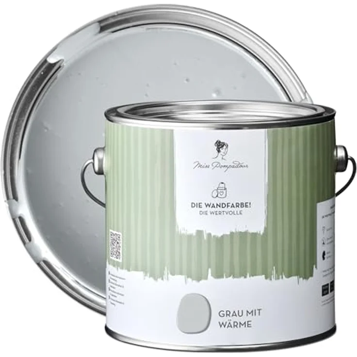 MissPompadour Wandfarbe Grau mit Wärme, matte Wandfarbe mit sehr hoher Deckkraft, 2,5 L, geruchsneutral und spritzfrei, wasserbasiert – Bild 1