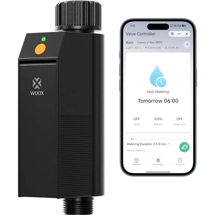 Woox Smart WLAN Bewässerungscomputer, 2,4GHz ohne Hub, IP65 wasserdicht, App-/Sprachsteuerung, Regenverzögerung & manueller Modus