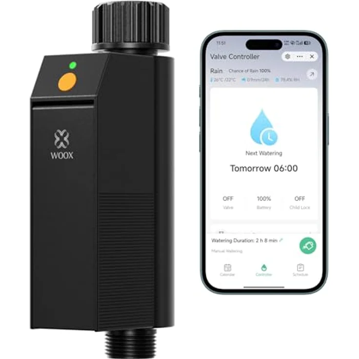 Woox Smart WLAN Bewässerungscomputer, 2,4GHz ohne Hub, IP65 wasserdicht, App-/Sprachsteuerung, Regenverzögerung & manueller Modus – Bild 1