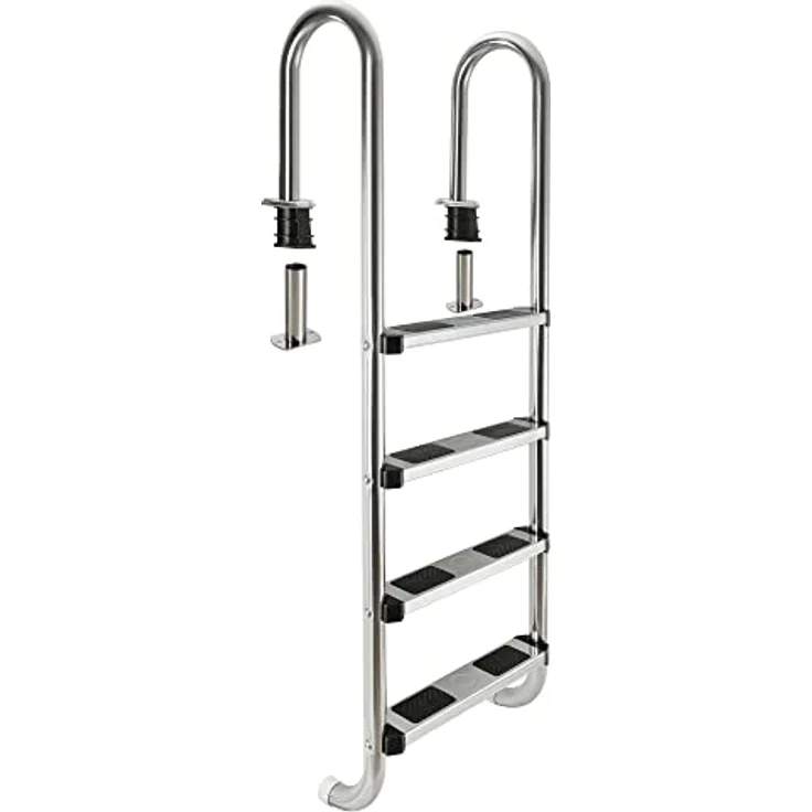 Poolleiter Leiter Einbauleiter Schwimmbad Pool Edelstahl 4 Stufen - Silber - Arebos – Bild 2